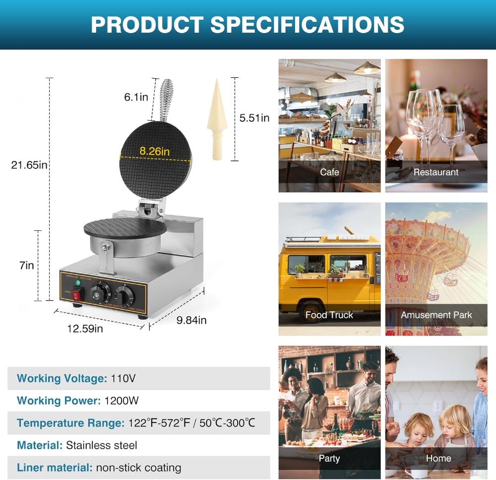 1200W Commercial Waffle Cone M – обзор и цена Waffle Cone Maker