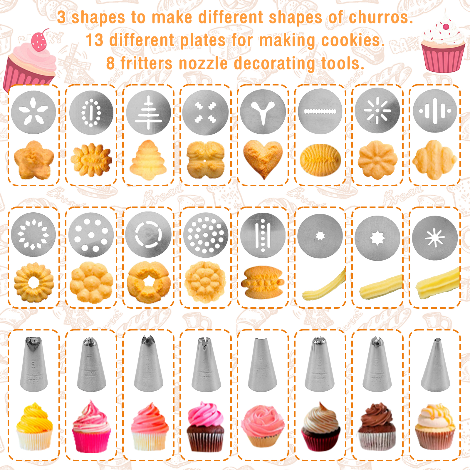 Cookie Press Gun Tips Set Stai – обзор и цена Churros Maker Gun
